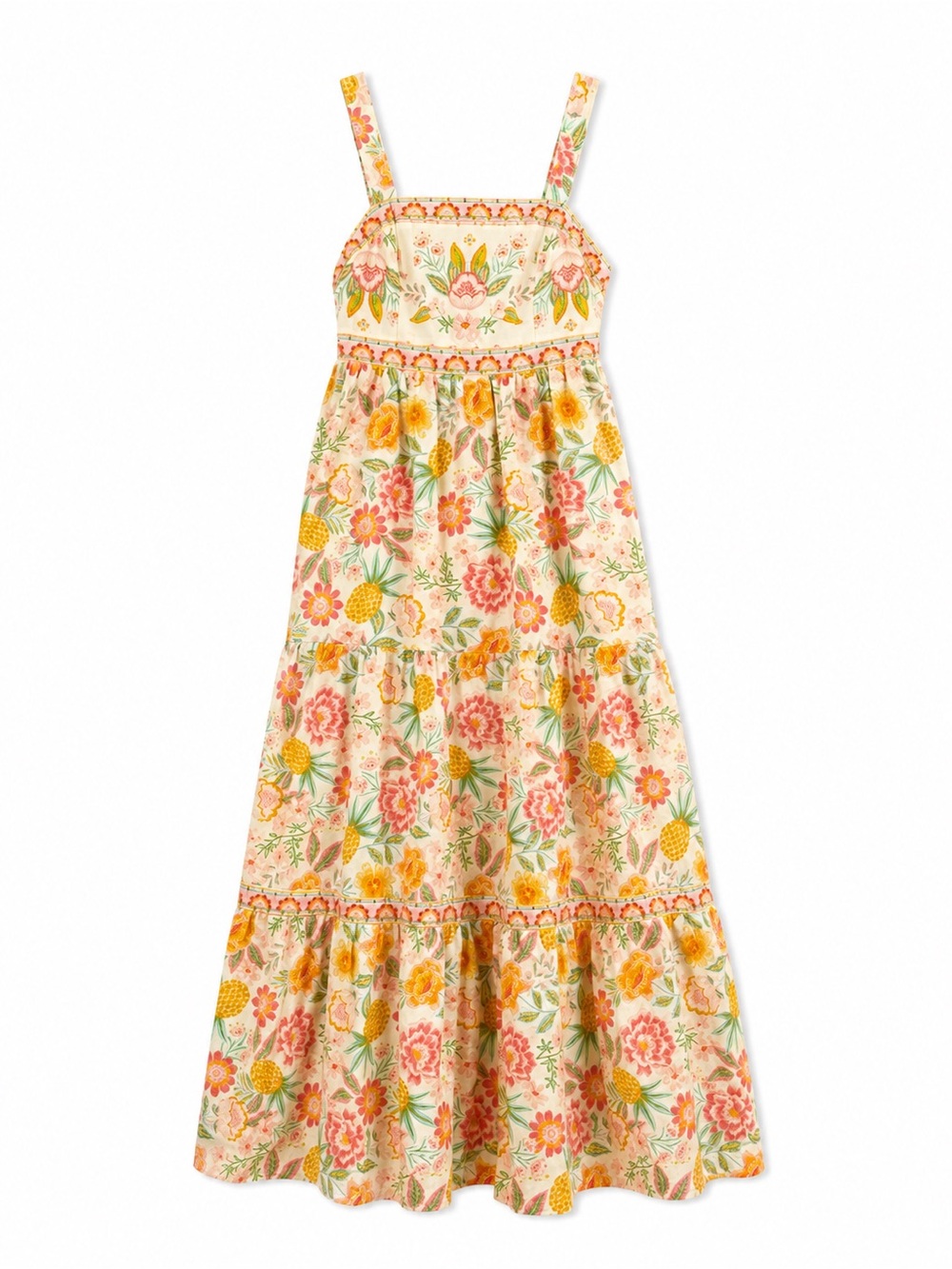 Rachel Zoe Cream Floral Tiered Sundress with Pink & Yellow Blooms